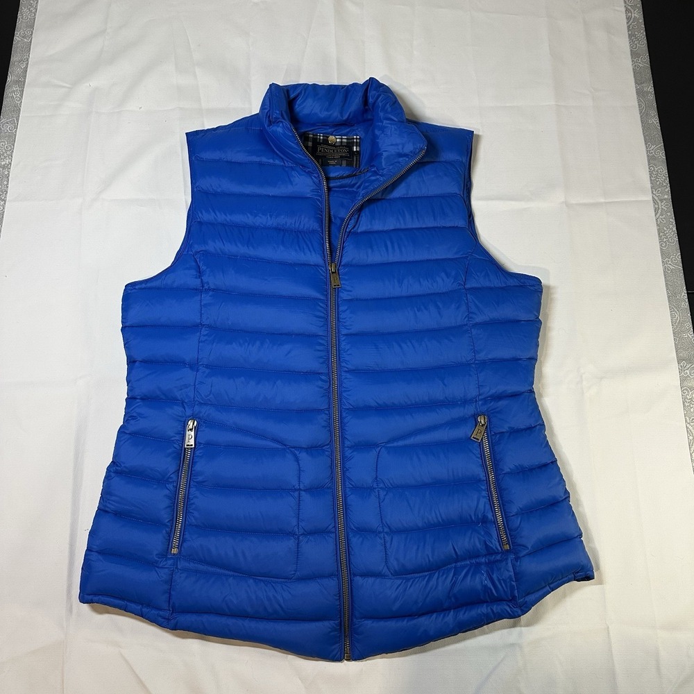 Pendleton Down Duck Filled Puffer Vest Women LG Quilted Blue Front Zip Outdoor